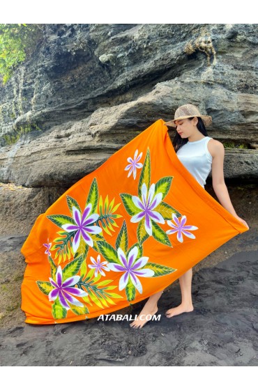 Hand Painted Floral Sarong in Orange color 